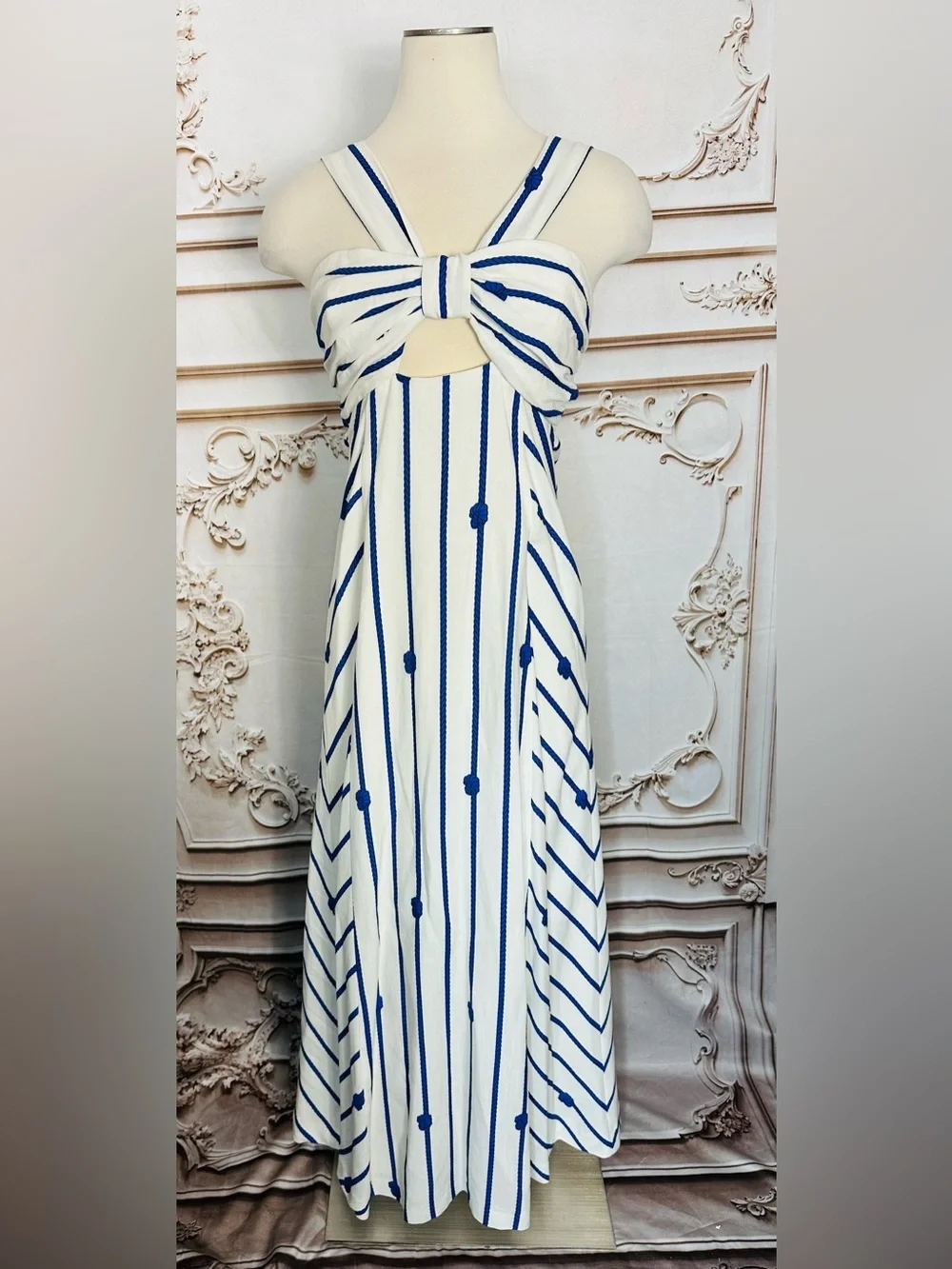 ANTONIO MELANI White and Blue Striped Knot-Front Maxi Dress - Picture 2 of 12
